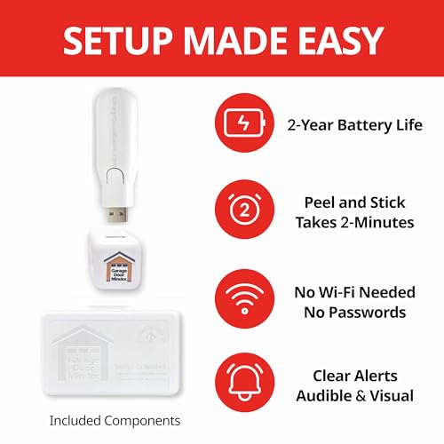 Garage Door Minder® Version II. 100% Wireless. Installs in Two Minutes! No Wi-Fi. in-Home Monitor & Alert System. Great for Seniors!