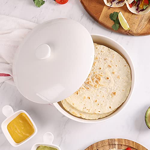 Sweese 740.101 Porcelain Tortilla Warmer, Hold Up To 12 Tortillas, Ceramic Tortilla Server, Tortilla Holder With Lid For Taco Tuesday Night, Mexican Fiesta Party - Microwave & Oven Safe, White #TOP4