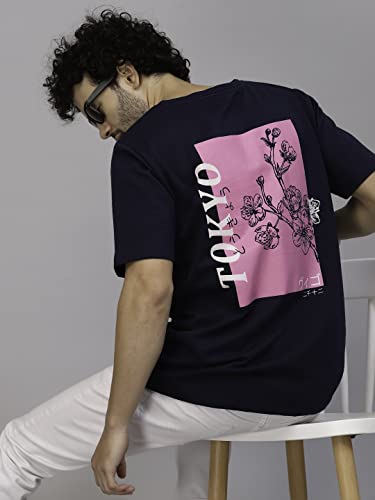 Image of Rigo Back Printed Half Sleeves Round Neck Oversized T-Shirt for Men | Drop Shoulder T-Shirt for Men | Loose Baggy Fit T-Shirt for Men
