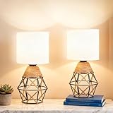 Hamilyeah Table Lamps Set of 2, Woven Nightstand Lamps With On/Off Switch, Farmhouse Bedside With White Fabric Shade, Modern Simple for Bedroom, Living Room L6.2*W6.2*H13.1inch