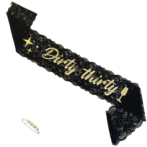 LATFZ Dirty Thirty Lace Sash Black 30th Party Favors Supplies and Decorations (Dirty Thirty Black Gold)