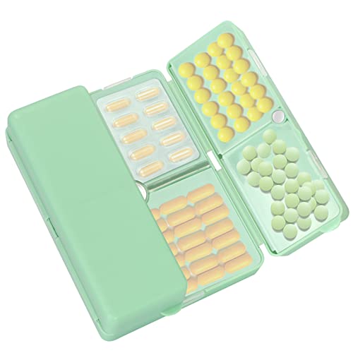 FYY Daily Pill Organizer,7 Compartments Portable Pill Case Travel Pill Organizer,[Folding Design] Pill Box for Purse Pocket to Hold Vitamins,Cod Liver Oil,Supplements and Medication-DarkGreen