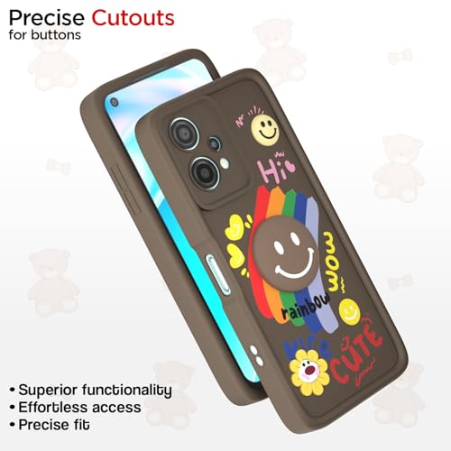 Image of Pikkme Back Cover for OnePlus Nord Ce 2 Lite 5G | Soft Silicone| Cute Rainbow Smile & 3D Cartoon Flower Design | Shockproof Raised Camera Protection Bumper Case (Brown)