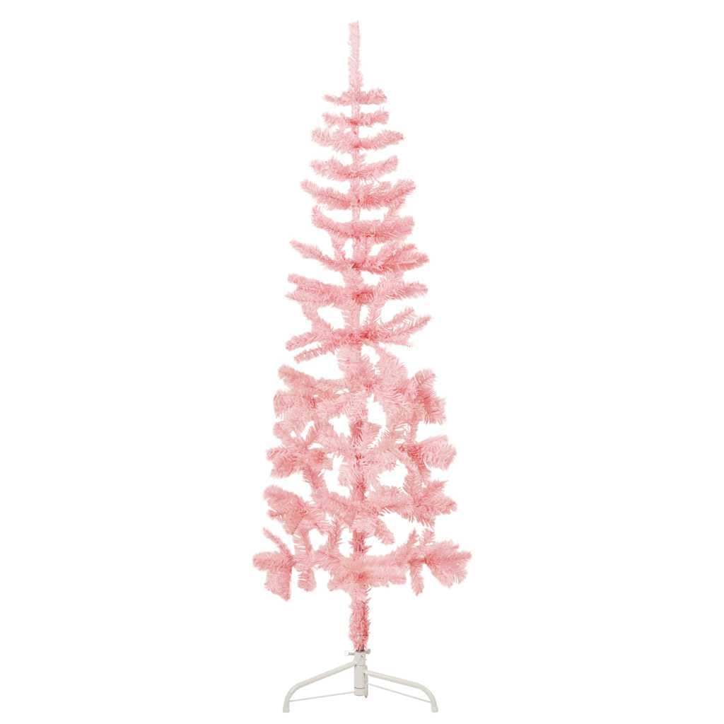 vidaXL Slim Artificial Half Christmas Tree with Stand Christmas Decoration Seasonal Ornament Holiday Decoration Half Xmas Tree Pink 150 cm