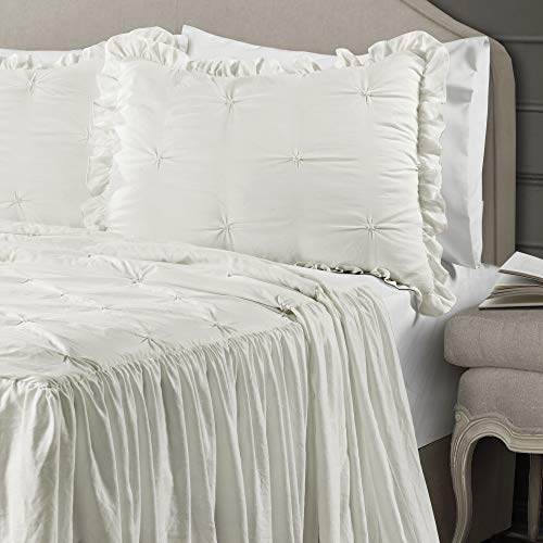 Lush Decor Ravello Pintuck Ruffle Skirt Bedspread Vintage Chic Farmhouse Style Lightweight 3 Piece Set, King, White #TOP1