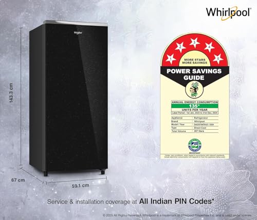 Image of Whirlpool 207 L 5 Star Icemagic Pro Inverter Glass Door Direct-Cool Single Door Refrigerator (230 IMPRO GD PRM 5S Inv CRYSTAL BLACK)