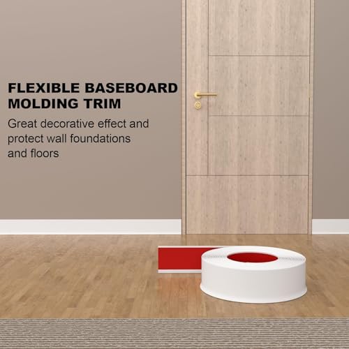 Risunpet Peel and Stick Baseboard Trim, 4 Inch Rubber Baseboard Vinyl Wall Base, Flexible Baseboard Molding Trim, Adhesive Baseboard Trim Rubber Cove Base(20Ft, White) by Risunpet - Image 3