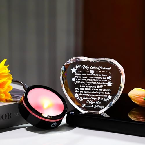 YWHL Gifts for Girlfriend with Colorful Base Romantic Heart Crystal Keepsakes to My Girlfriend Gifts from Boyfriend on Birthday Anniversary I Love You Gifts for Her