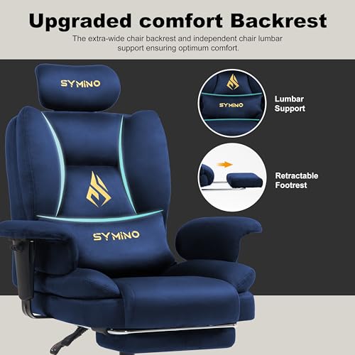 Image of Symino Gaming Chair with Footrest, Up /Down Armrests, Suede Fabric Ergonomic Office Chair, 155 Recline Computer Chair for Desk, Darkblue