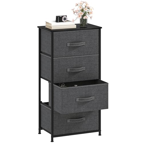 DWVO Kommode mit 4 Schubladen, Schrank aus Stoff mit Griffen, Metallgestell & MDF-Holzplatte, langlebig, für Schlafzimmer & Wohnzimmer,Grau