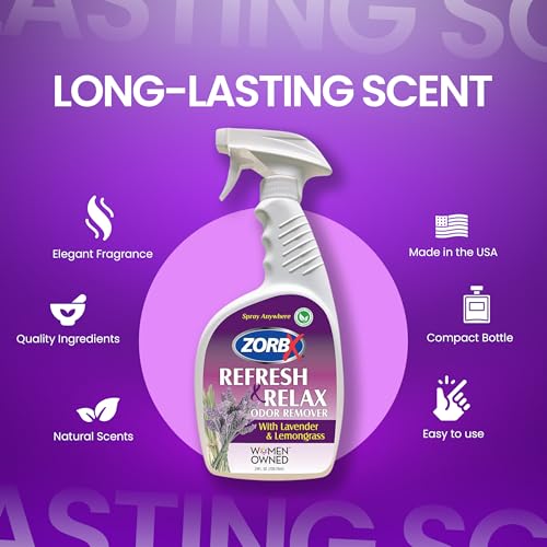 Image of ZORBX Lavender & Lemongrass Spray, 24 Oz - All-Purpose Deodorizer, Refreshes Fabric, Removes Strong Odors, Perfect for Home, Car, Gym, Laundry