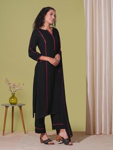 Image of GoSriKi Women's Rayon Viscose Straight Solid Kurta with Pant & Dupatta