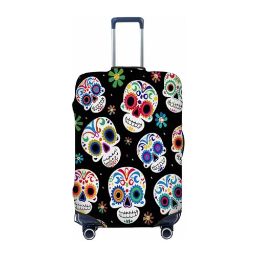 Mexican Sugar Skull Black Stretchable Luggage Covers for Suitcase TSA Approved, Dust Proof and Scratch Resistant Travel Luggage Protector for Carry On (18-21 in)