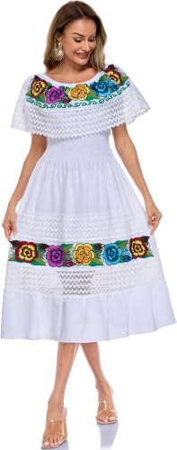 Image of YZXDORWJ Women Embroidered Mexican Peasant Casual Sexy Lace Off-Shoulder Long Dress