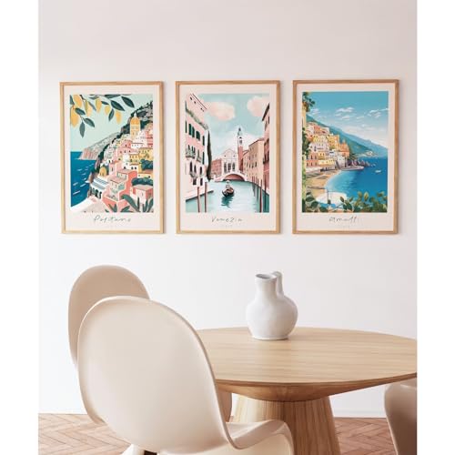 Tanmart ITALY TRAVEL PRINTS - B Italy Amalfi Coast Wall Art Italian City Canvas Wall Decor Italy Travel Landscape Wall Art Posters Blue Venice Beach Painting Pictures Italian Modern Artwork cover