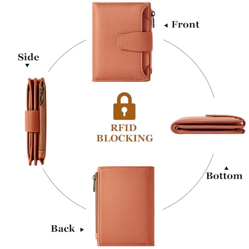 Image of Airkit Small Wallet Women RFID Blocking Soft Leather Bifold Compact Card Holder Wallet for Women with Zipper Coin Pocket 4 ID Window
