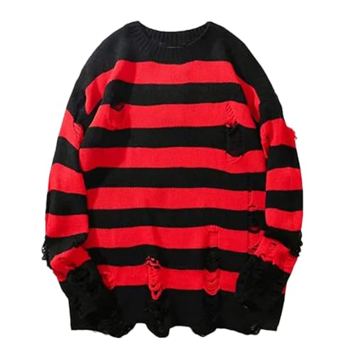 Men's Striped Sweaters Men Hollow Out Punk Unisex Sweater Jumpers Loose Oversized Pullouvers