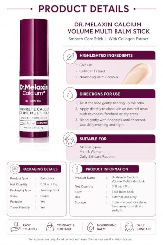 Image of Dr.Melaxin Calcium Volume Multi Balm Smooth Core Stick with Collagen Extract, Nourishing Face Balm for Daily Skincare, Portable Moisturizing Stick