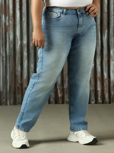 Image of High Star Women Washed Cotton Mom Fit High- Rise Jeans 49