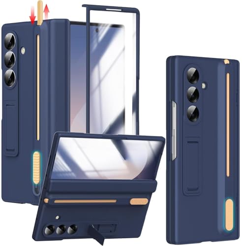 Image of amazon basics Ultimate Pro Hybrid Case for Samsung Galaxy Z Fold 7 - 360 Heavy Duty Protection, Concealed Stylus Slot, Metallic Kickstand, Matte Blue