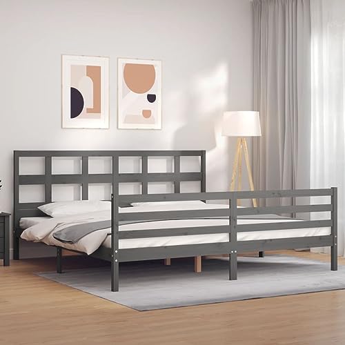TECHPO Juego de muebles de madera maciza con cabecero gris 200 x 200 cm