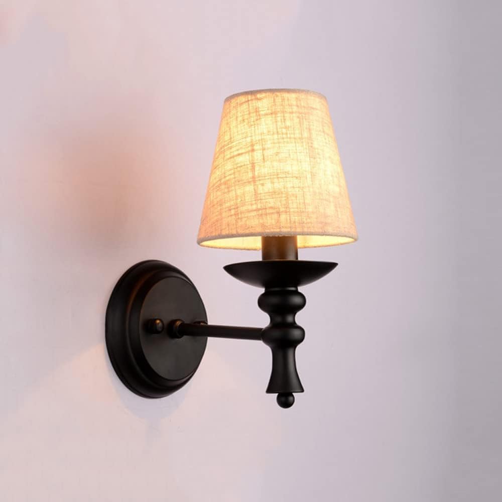 Modern Home Decoration Rustic Industrial Wall Sconces with Linen Fabric Shade Indoor Vintage Farmhouse Bathroom Wall Light Vanity Light Fixture Hardwired Bedroom Wall Lamp for Bedside Porch