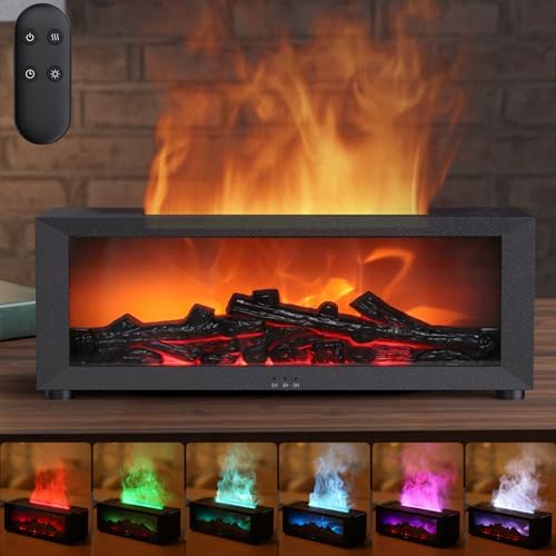 Durapoem Aroma Diffuser mit LED Kamin - 150ml Luftbefeuchter & Duftöl Diffusor, 7-Farben-Flammeneffekt, Fernbedienung, 4 Timer, Wasserlose Abschaltautomatik