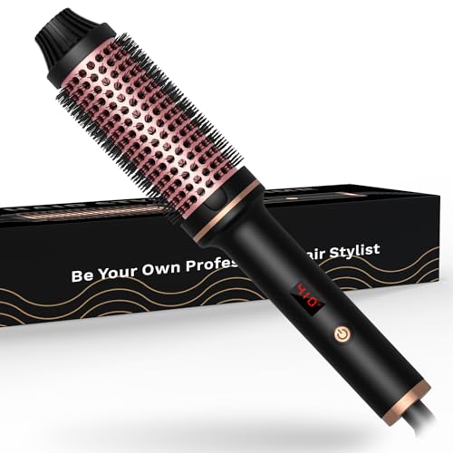 Thermal Brush,Heated Round Curling Volumizing,10 Temperatures LCD Display Upgrade to 400°F 1.5 in Heated Round Brush Curling Iron Heated Ceramic Tourmaline Ionic Comb 110-240V Volum for Any Hair Type