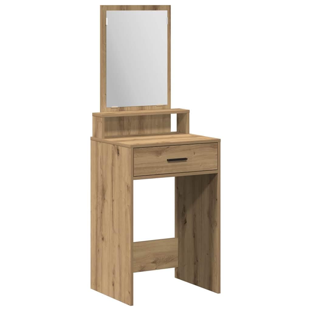 Toaletka Artisan dąb drewnopochodny, 50 x 41 x 140 cm, z lustrem i miejscem do przechowywania, stabilna, trwała, do sypialni, nowoczesna, minimalistyczna, zajmująca niewiele miejsca toaletka