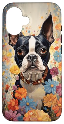 Boston Terrier In Flower Garden Dog Art Lovers Design Case for iPhone 16