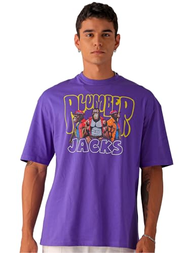 Image of The Indian Garage Co Men Cotton Oversized Graphic Back Printed Round Neck Tshirt