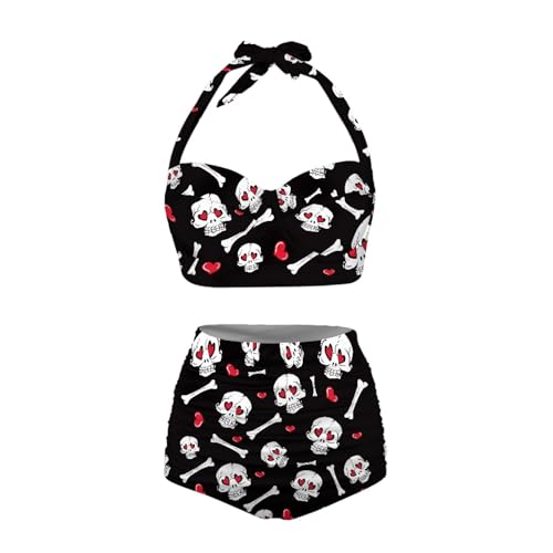 Yuuxorilu Women Two Piece High Waist Bikini Set Halter Ruched High Waist Bikini with Bottom