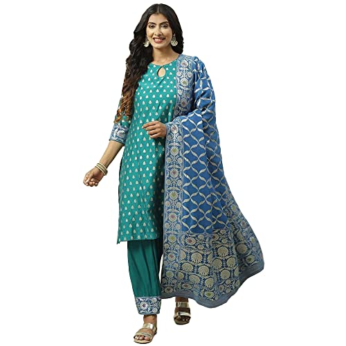 Image of BIBA Women Art Silk Straight Kurta Salwar Suit Set