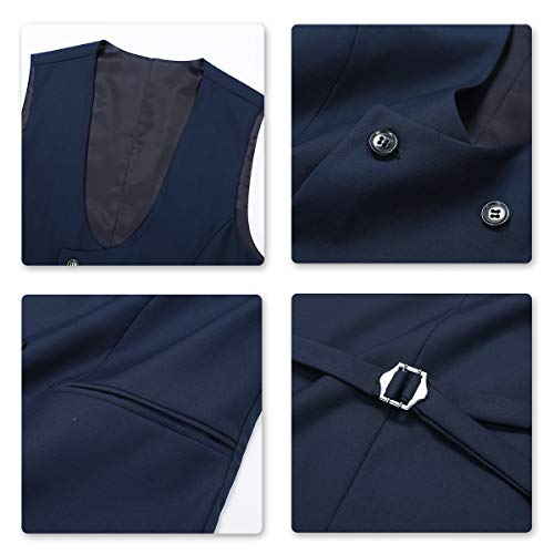 Allthemen Gilet Homme Costume de Gilet Casual Business double boutonnage à col en U Bleu Marine L - Image 5