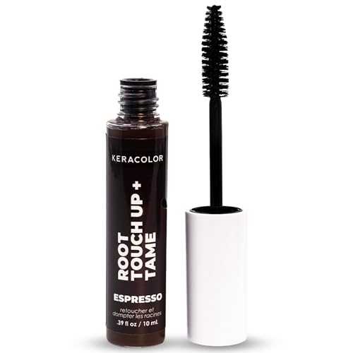Keracolor Root Touch Up + Tame, Espresso, Temporary Hair Color Wand Covers Roots and Grays, Tames Flyaways, Quick Drying, Dark Brown, .34 oz