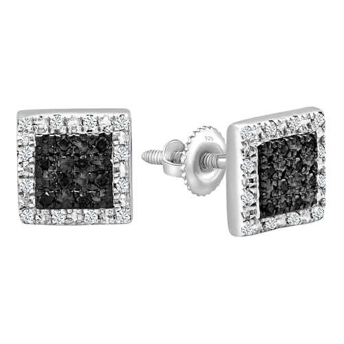 Dazzlingrock Collection 0.15 Carat (ctw) Black & White Diamond 6.5mm Square Micro Pave Hip Hop Iced Out Studs in 925 Sterling Silver, Unisex Design Ladies, Mens Real Diamond Earrings