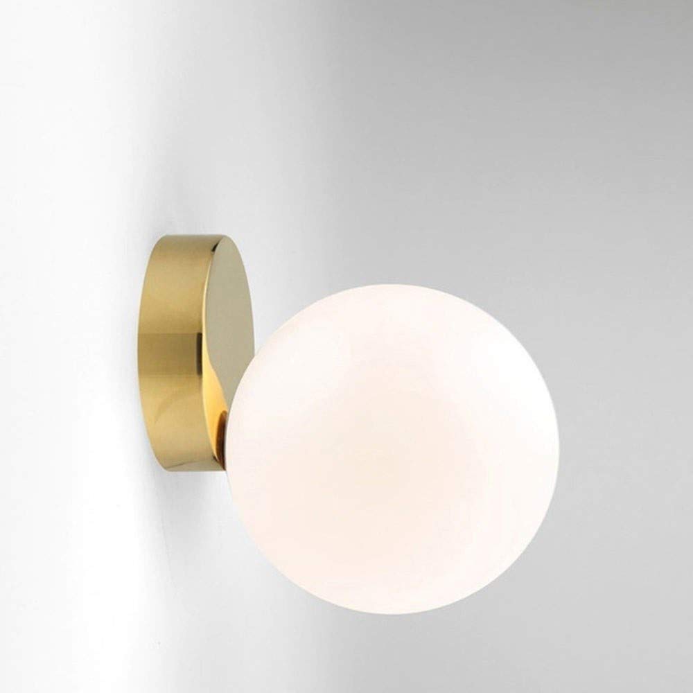 SXSCARKX Nordic Wall Lamp- Corridor Bedroom American Rural Gold Wrought Iron Simple Spherical Milk White Glass Lampshade Light Round Bedside Balcony Hotel Aisle Entrance Decorative Sconce E