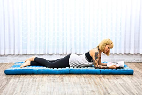 Image of Leewadee Trifold Mattress Standard - Comfortable Thai Massage Pad, Foldable Floor Mattress Filled with Kapok, Perfect to Use as a Sleeping Mat 79 x 28 inches, Light Blue