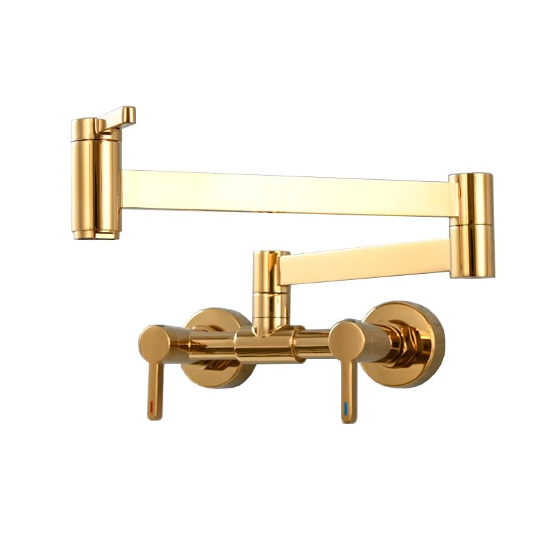 Robinet d'évier mural laiton doré eau chaude et froide pliable