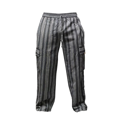 SHOPOHOLIC FASHION Unisexe Rayures Multicolores Wideleg Sidepocket Hippie Pantalon - Noir Mix, XL