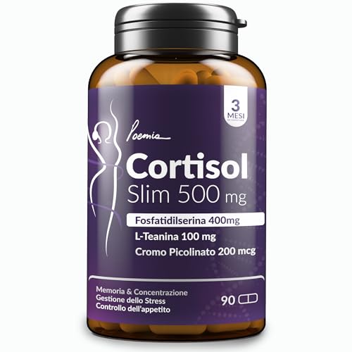 CORTISOL SLIM 500mg Ayuda a Bajar el Cortisol Fosfatidilserina 400mg + L-Teanina 100mg Cromo Picolinato Memoria Concentración Estrés - eBook La Biblia del Cortisol Incluido 90 Cápsulas Poemia