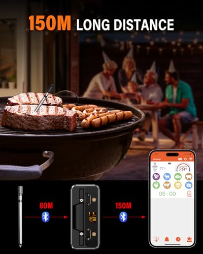 Fleischthermometer Kabellos, Apkezel Bluetooth Grillthermometer mit App, IP67 Wasserdicht Bratenthermometer Kabellos, Meat Grill Thermometer für Backofen Grill Smoker Rotisserie... – Bild 3