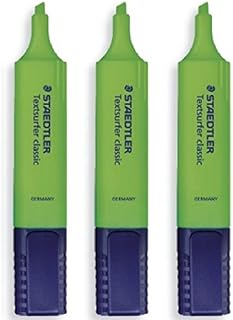 Staedtler Green Highlighter Pens Textsurfer Classic Refillable Fast Dry Ink Jet Safe Ultra Soft 1-5mm Chisel Tip 364-5 (Pack Of 3)