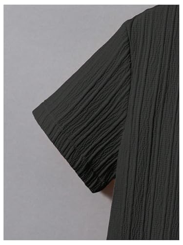 Image of RoseSeek Boy's 2 Piece Outfits Textured Button Down Short Sleeve Collar Shirts Tops and Elastic Waisted Pants