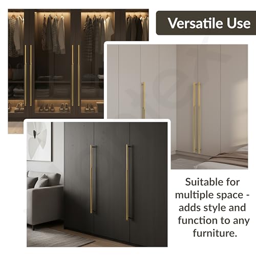 Image of Plantex Stainless Steel & Aluminium Cabinet Handle /600mm Wardrobe Door Handle /Cupboard Pull-Push Handles for Home /Office - Pack of 1 (Brass Antique & Gold)
