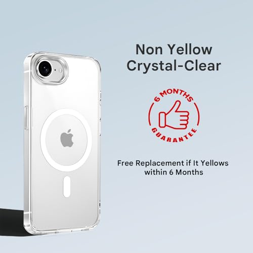 Image of Prolet Anti- Yellow Crystal Clear Hard Case Cover Compatible with iPhone 16e with Magnetic Mag-Safe Wireless Charging Support, Shockproof Hard Back Cover (Transparent)
