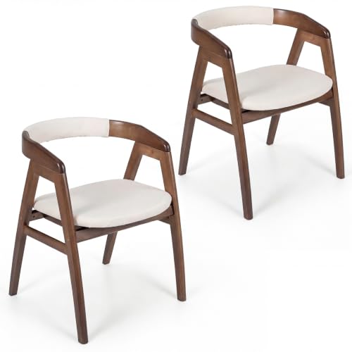 COSTWAY Bamboo Accent Chairs Set of 2, Farmhouse Leisure Dining Chairs w/Comfy Cushion, Curved Backrest, Solid Legs, Upholstered Armchair for Living Room, Bedroom, Kitchen, Walnut