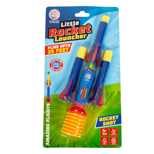 Image of Ratna's Little Rocket Launcher Toy with 3 Foam Rockets Flies Upto 25 Feet Outdoor Toys for Kids Ages 5+ Years