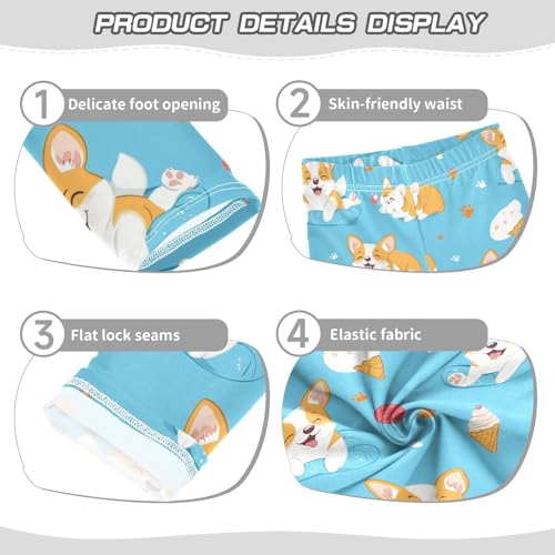 Corgi Dog Girls' Leggings Toddler Doodles Kids Yoga Pants Dance Active Tights 4T3