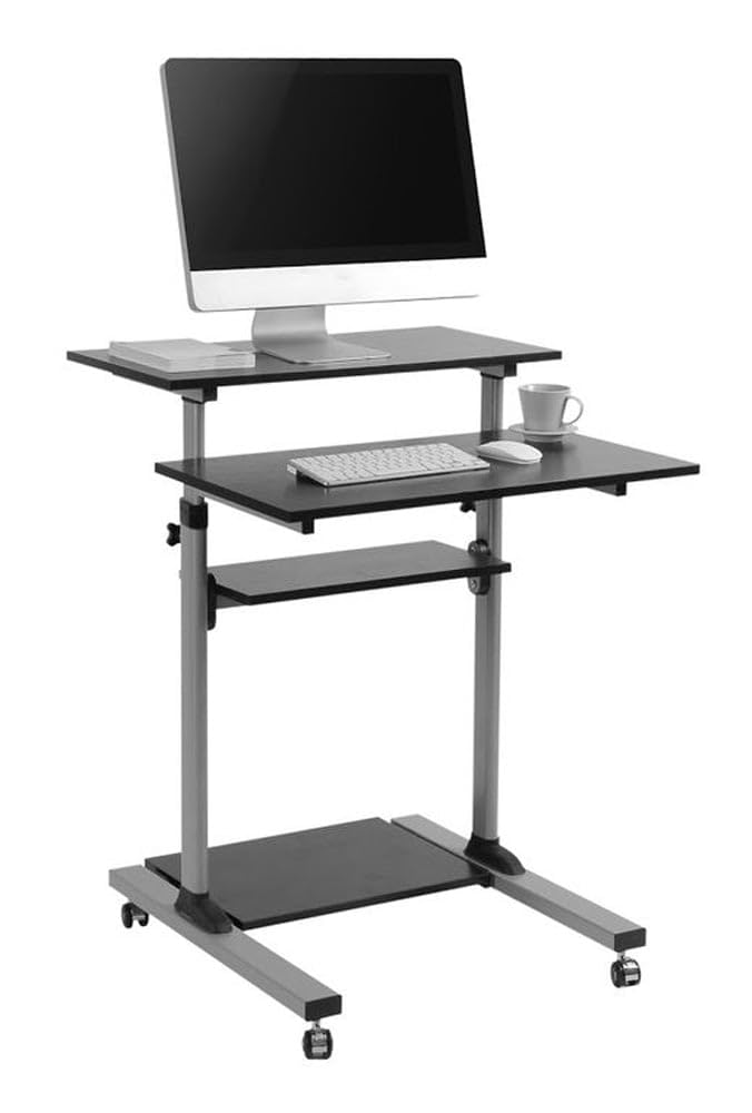 Techly 102833 Postazione di Lavoro Carrello PC Laptop con Mensole Altezza Regolabile Nero